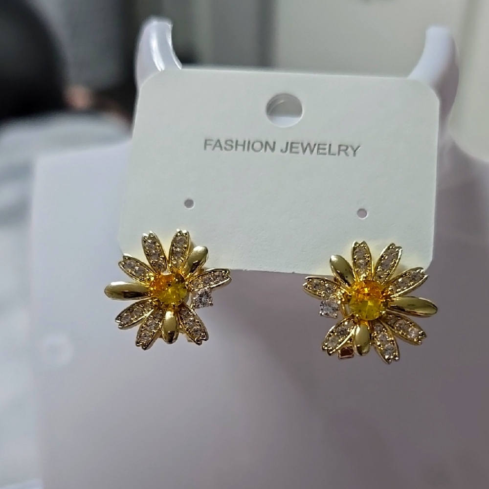 Gold and Yellow Flower Earrings